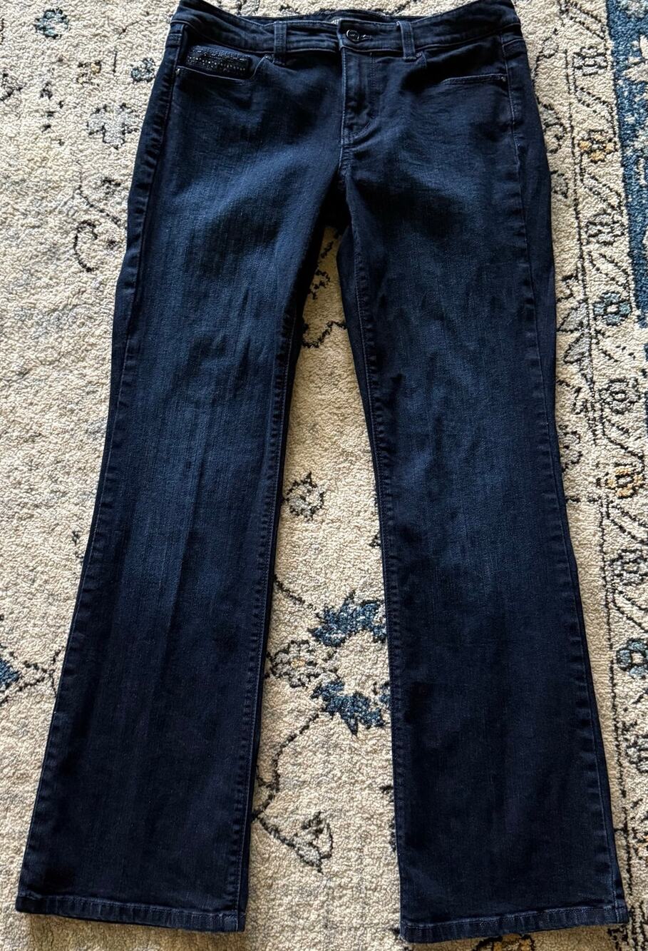 White House Black Market Women's Bootcut Jeans Dark Wash Embellished Size 6S